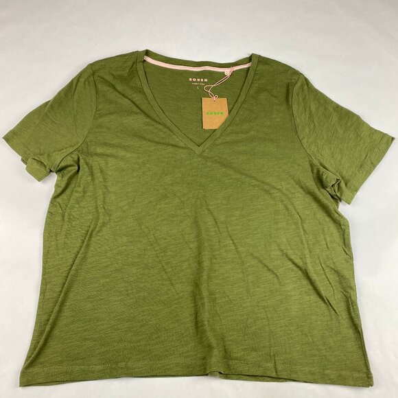 NWT Boden V-Neck T-Shirt Women's Size Large Green 100% Cotton - Picture 1 of 10